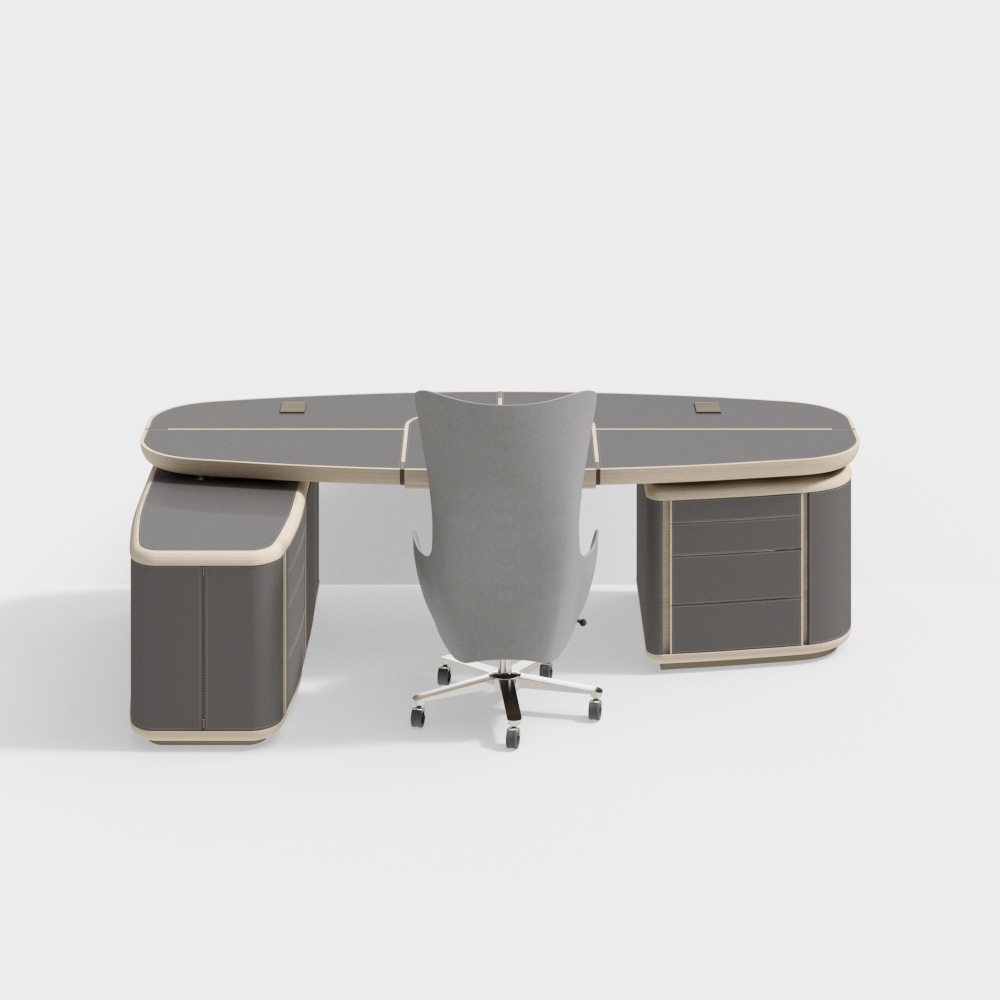 モダンコーナーデスクとチェアセット