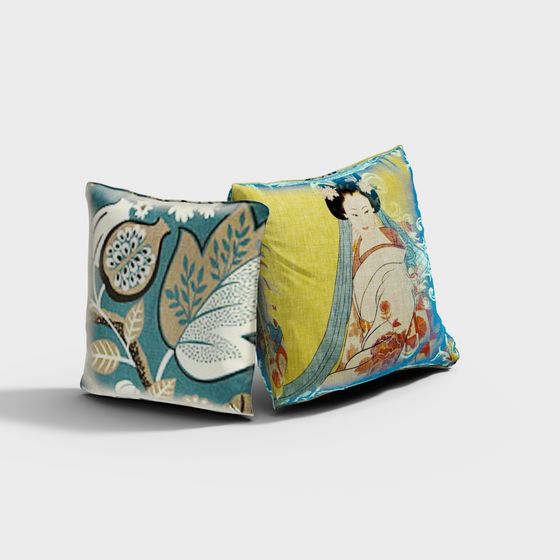 Artistic Floral Throw Pillow 3D Model