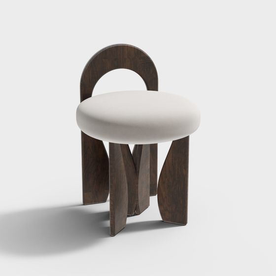 Antique-Style Small Stool 3D Model in Brown