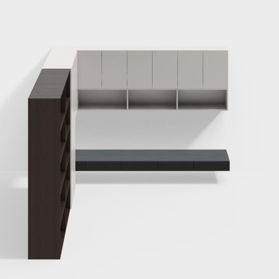 Modern Minimalist Gray Corner Bookshelf and Desk Combo 3D Model