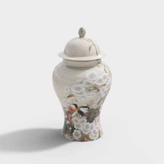 Elegant Floral Porcelain Jar 3D model
