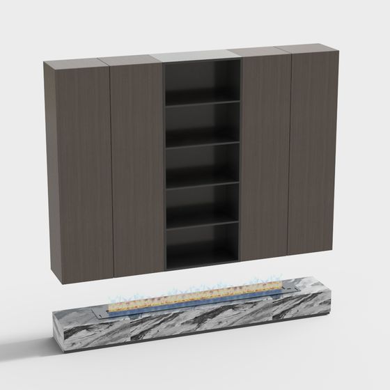 Minimalist Fireplace and Bookshelf Combo 3D model
