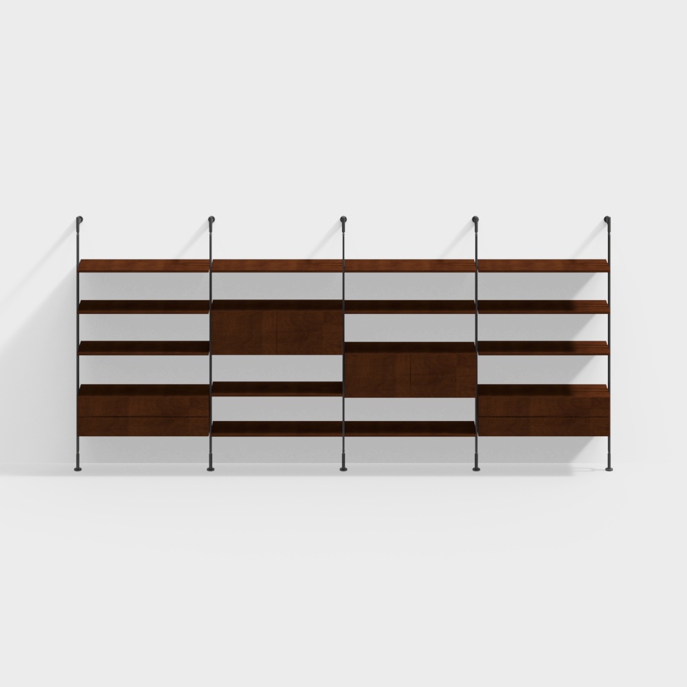 Urban Shelf 3D Model – Low-Poly Wood & Metal Design