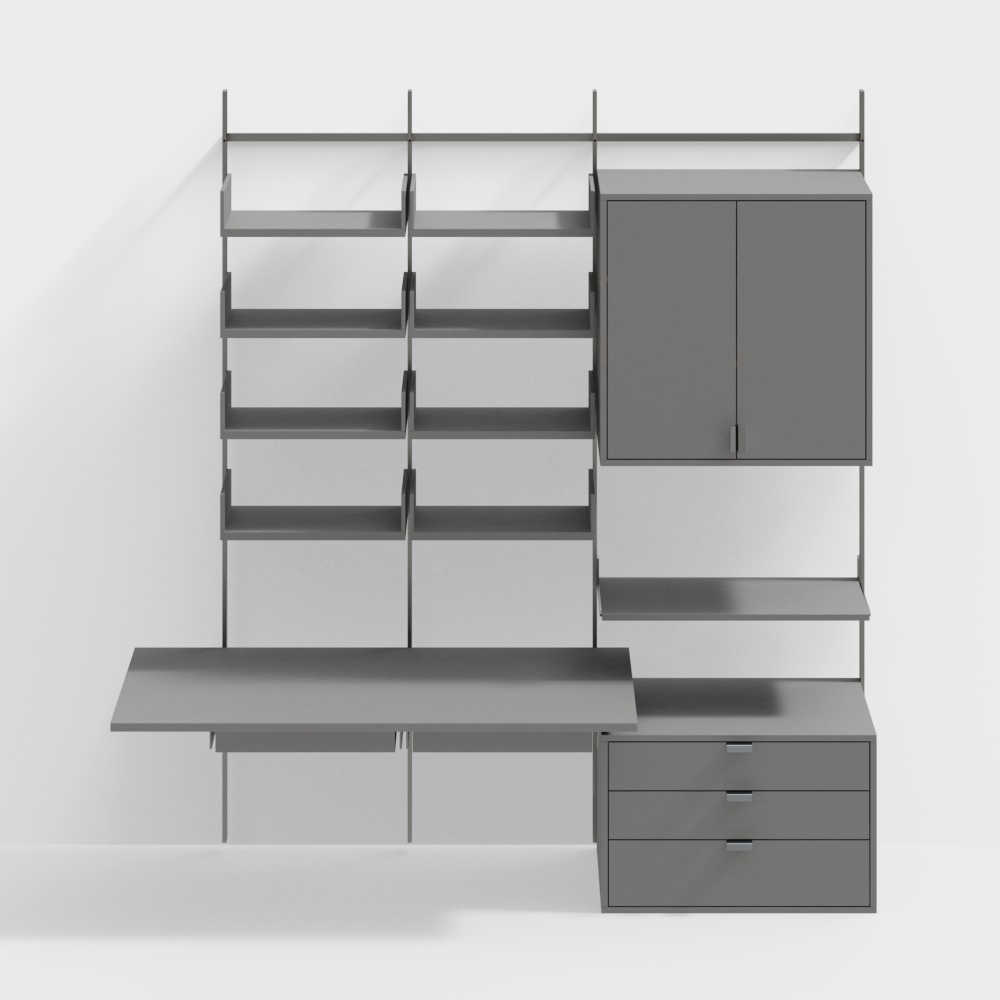 鋼と木の構造の壁掛けデスク本棚のセット