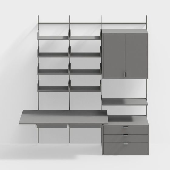 鋼と木の構造の壁掛けデスク本棚のセット