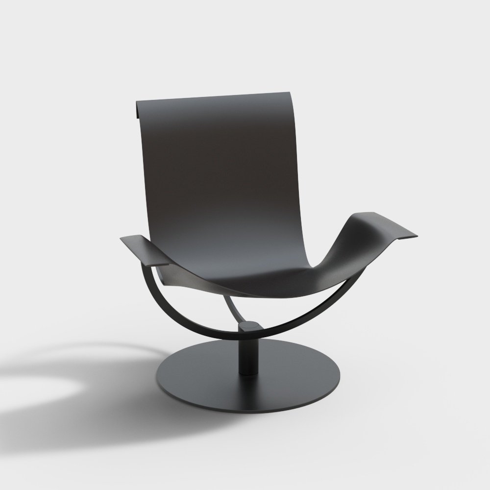 Sleek Low-Polygon Lounge Chair 3D Model – Black Metal