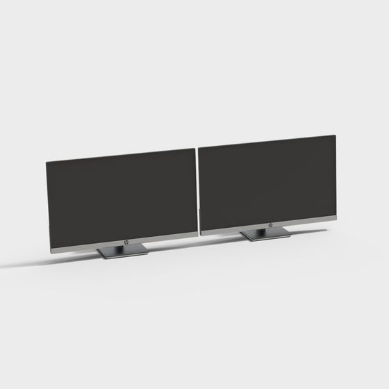 Black Dual Monitor Setup 3D Model