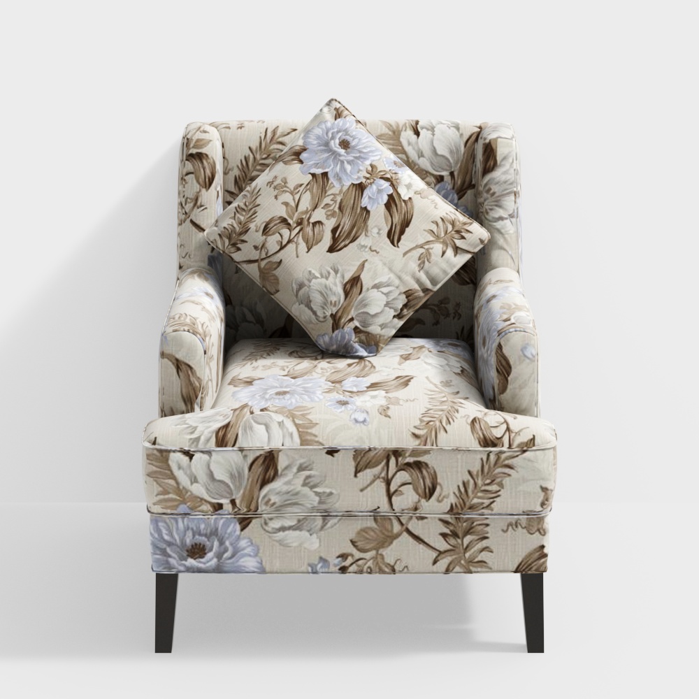 Floral Armchair Vintage 3D Model – Plush Cushions Design