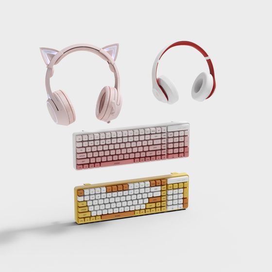 Trendy 3D Model Keyboard and Headphones Set