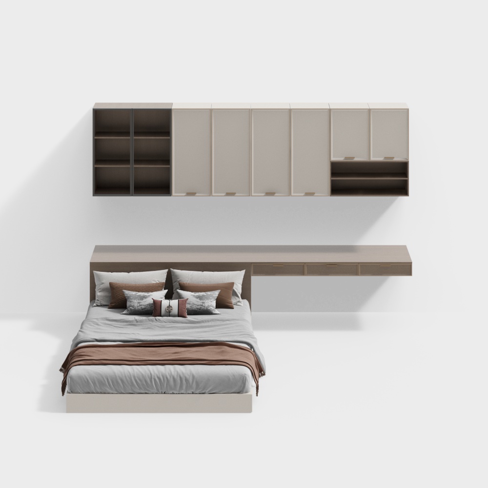 Elegant Bedside Table and Wall Shelf 3D model