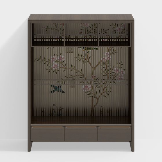 Oriental Floral Screen Cabinet 3D model