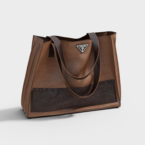 Stylish Shopping Bag 3D model with Leather Texture