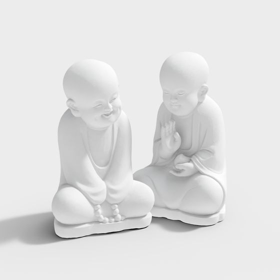 Serene Low-Poly Monk Statue 3D Model