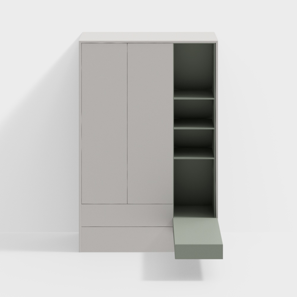 Modern Cream-Style Segmented Wardrobe with Bedside Table