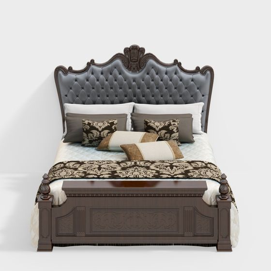 Elegant 3D Model Bed Blending Classic and Modern Design