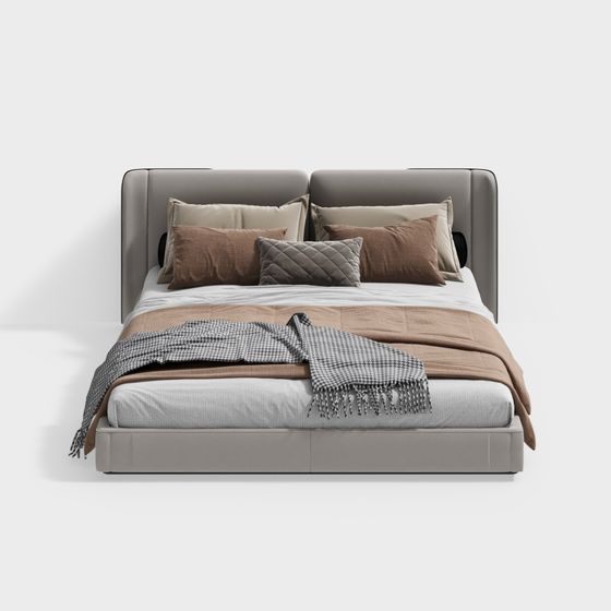 Italian Minimalist Double Bed with Bed Ears