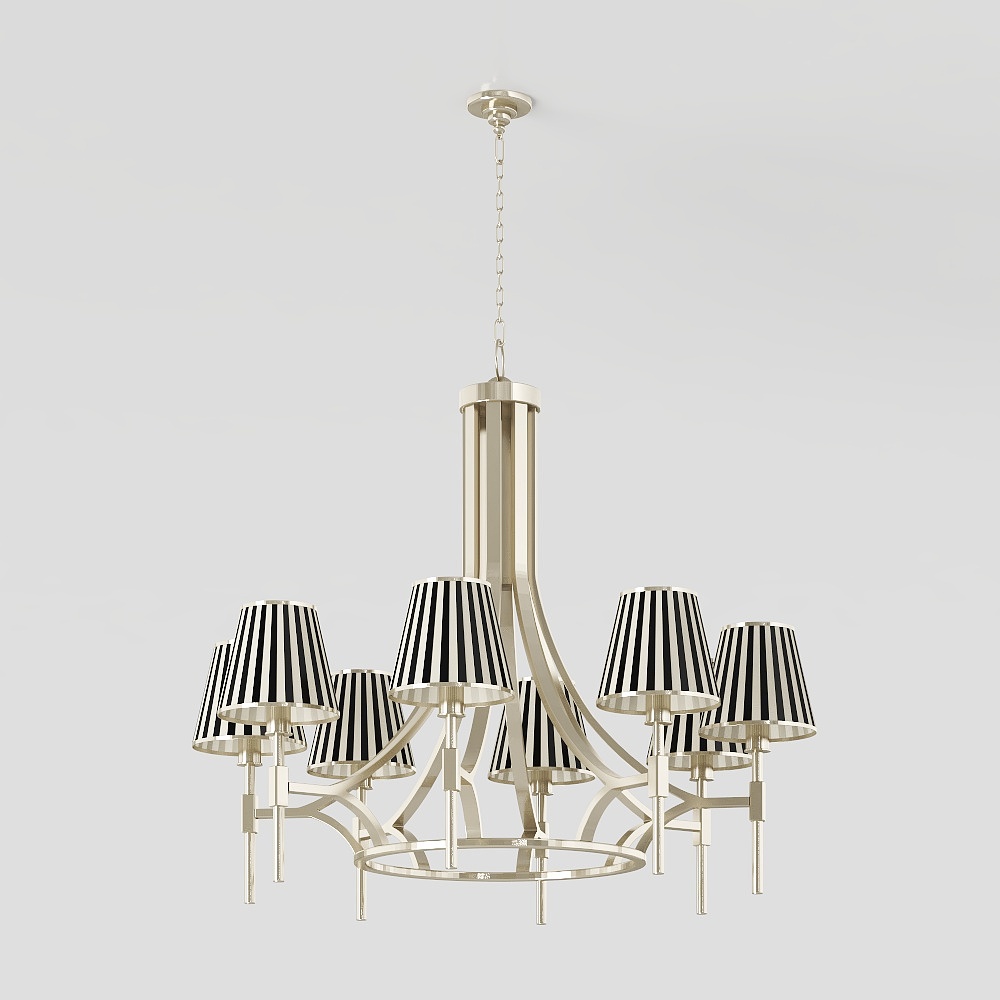 Elegant Low-Poly Chandelier 3D Model – Striped Lampshade