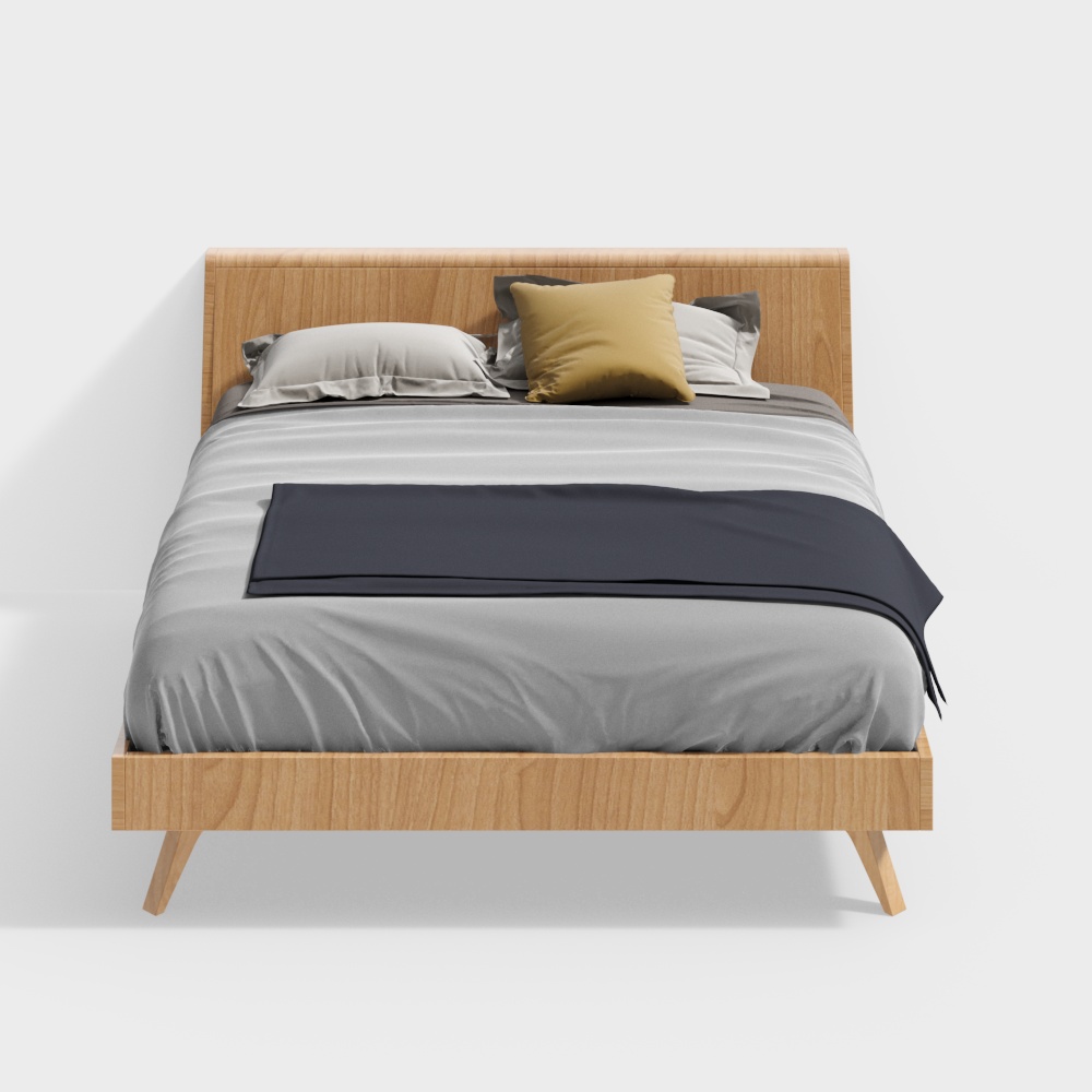 Modern Minimalist Bedroom 3D Model – Wooden Bed Frame