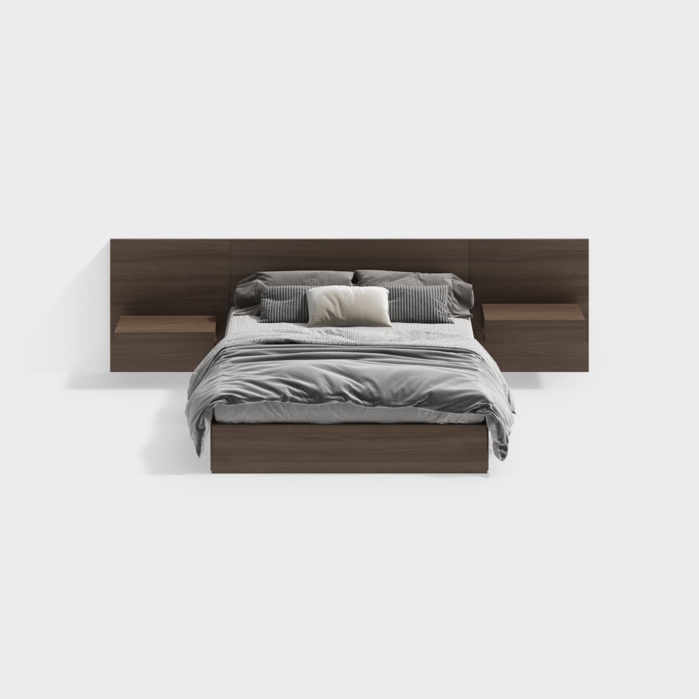 Vintage-style Wooden Double Bed with Headboard