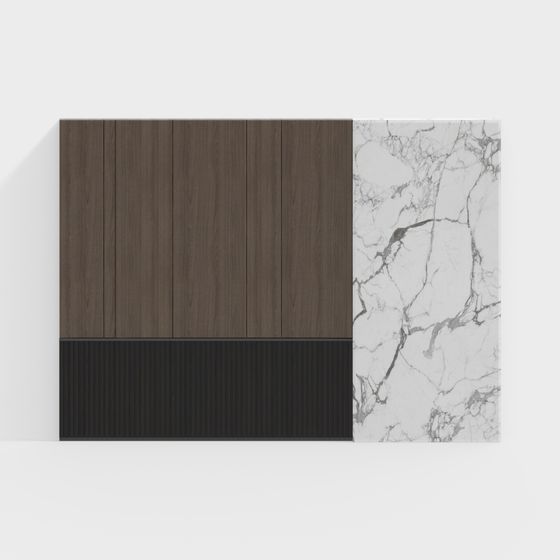 Luxurious Minimalist 3D Model with Wood and Marble