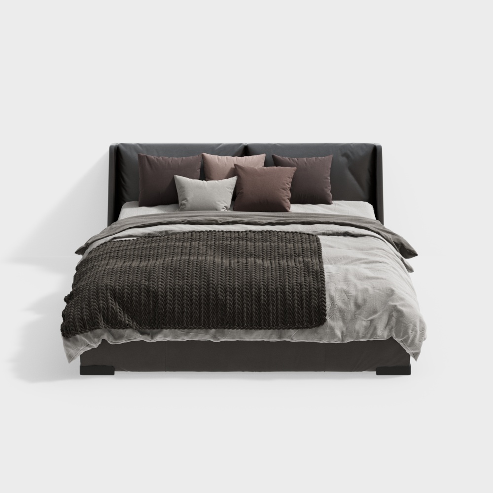 Urban Comfort Bed 3D Model – Modern Gray Bedroom Furniture