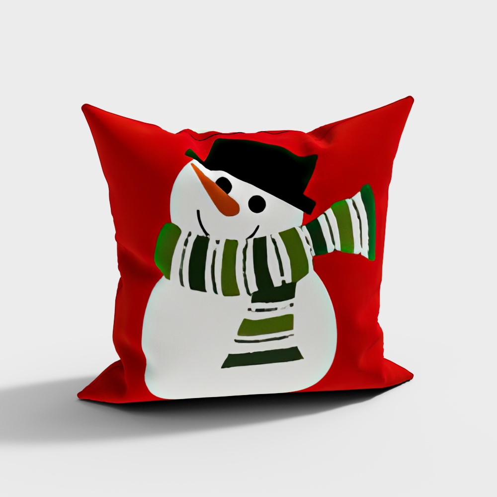 Cute Snowman Throw Pillow 3D Model – Festive Low-Poly Design
