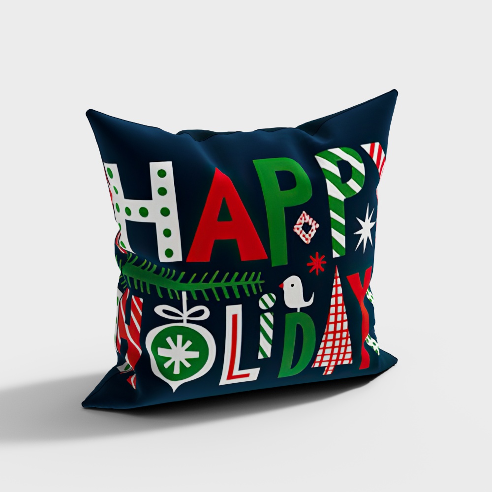 Happy Holidays Pillow 3D Model – Festive Decorative Cushion
