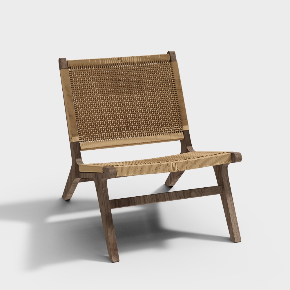 Woven Wooden Chair 3D Model – Low-Poly Rustic Design