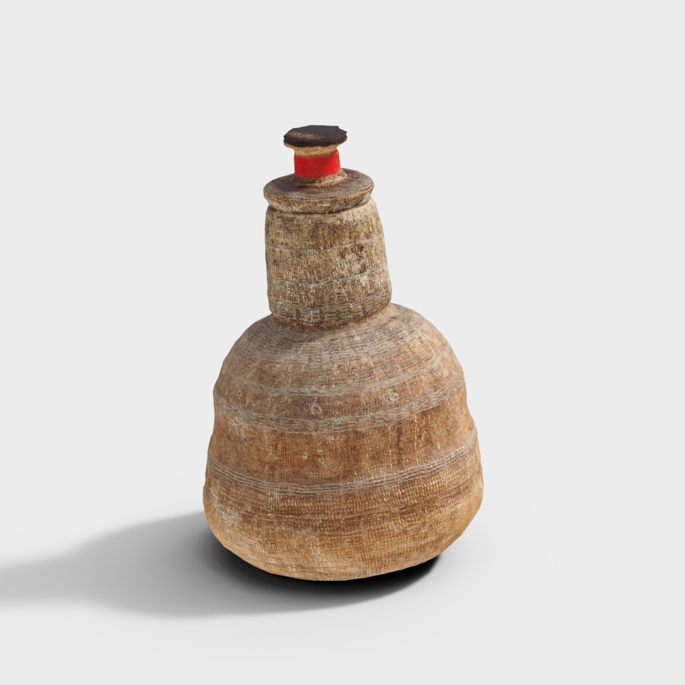 Ancient Wine Pot 3D Model – Low-Poly Wooden Texture