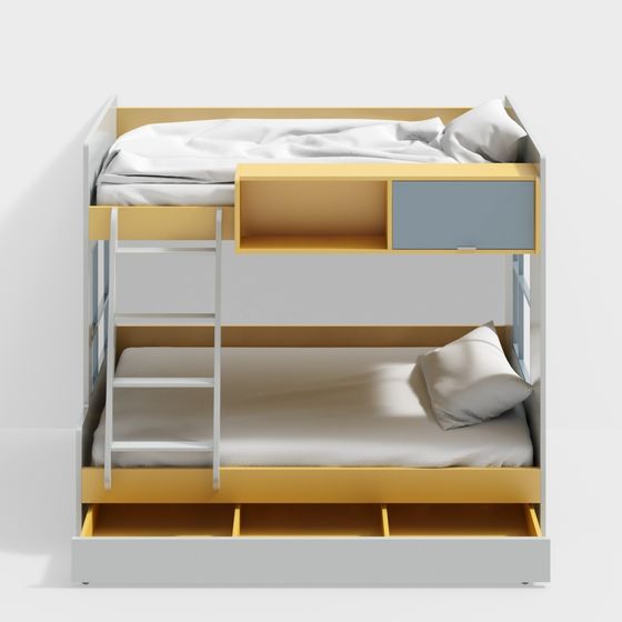 Stylish Low-Poly Bunk Bed 3D model