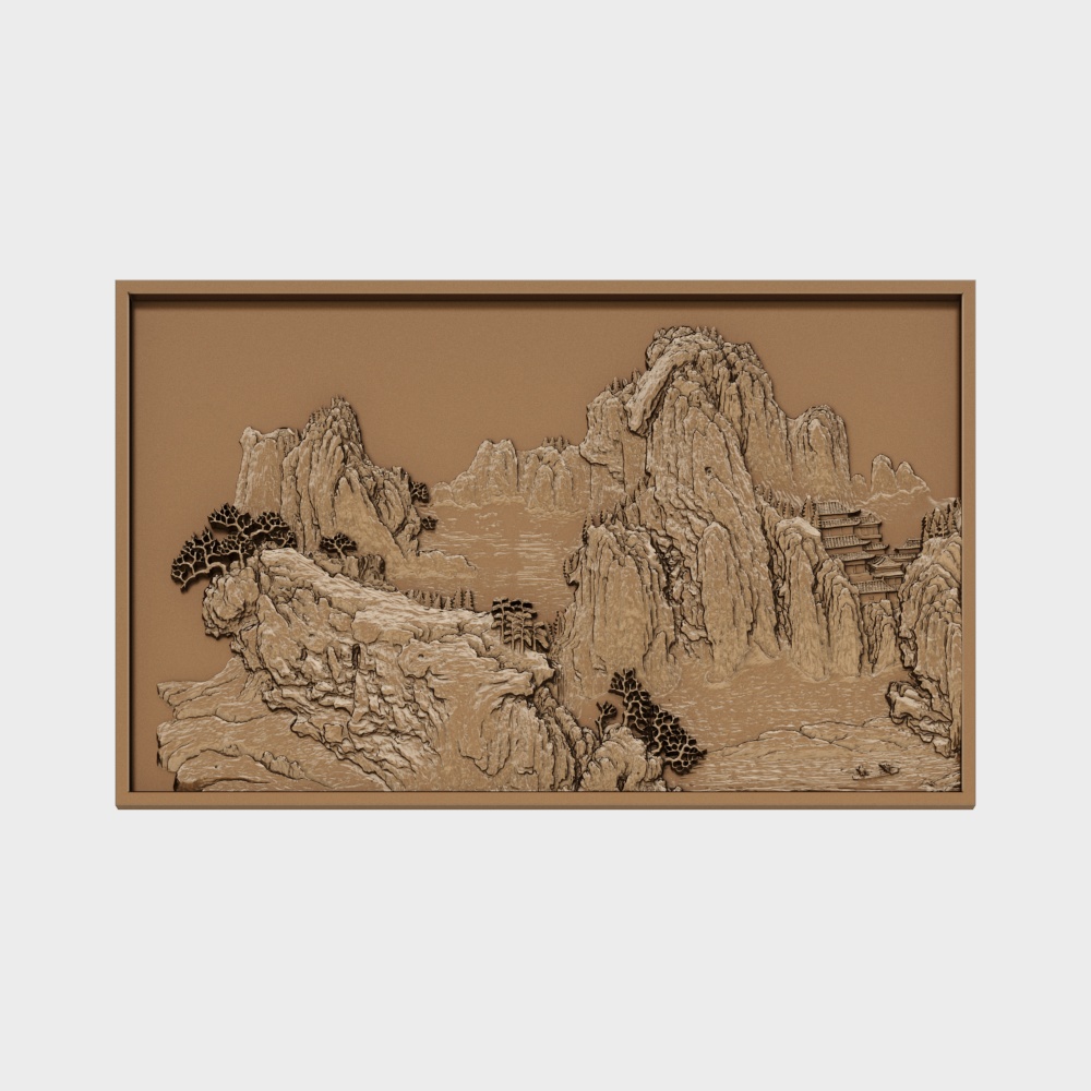 Chinese Landscape Bas-Relief Mural