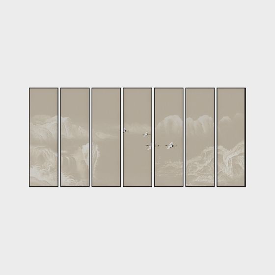 Serene Landscape with Flying Cranes 3D model