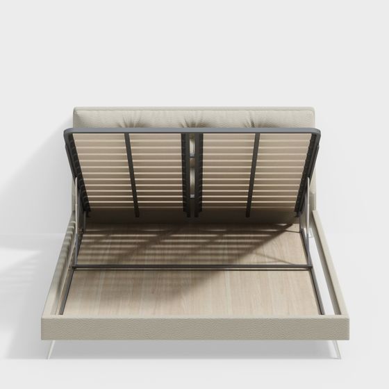 Modern Storage Double Bed 3D Model in Beige Finish