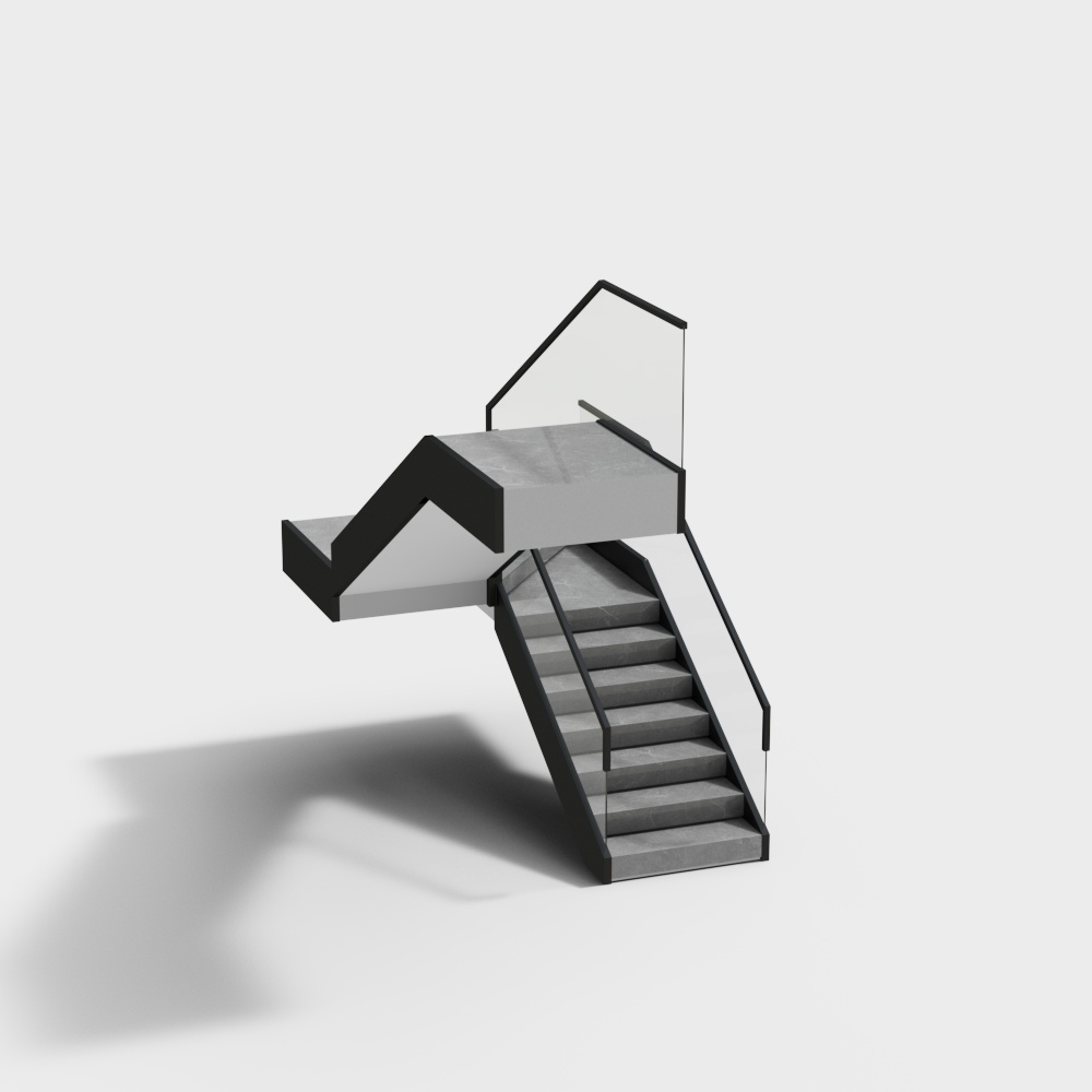Minimalist Concrete and Metal Staircase 3D model
