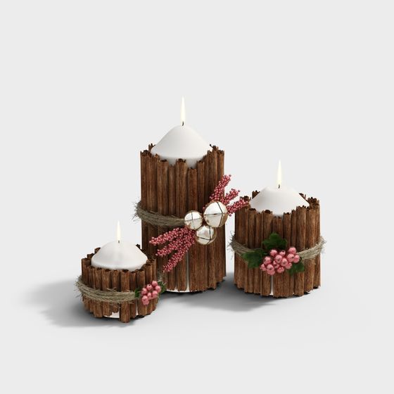 Handcrafted Wooden Candle 3D Model