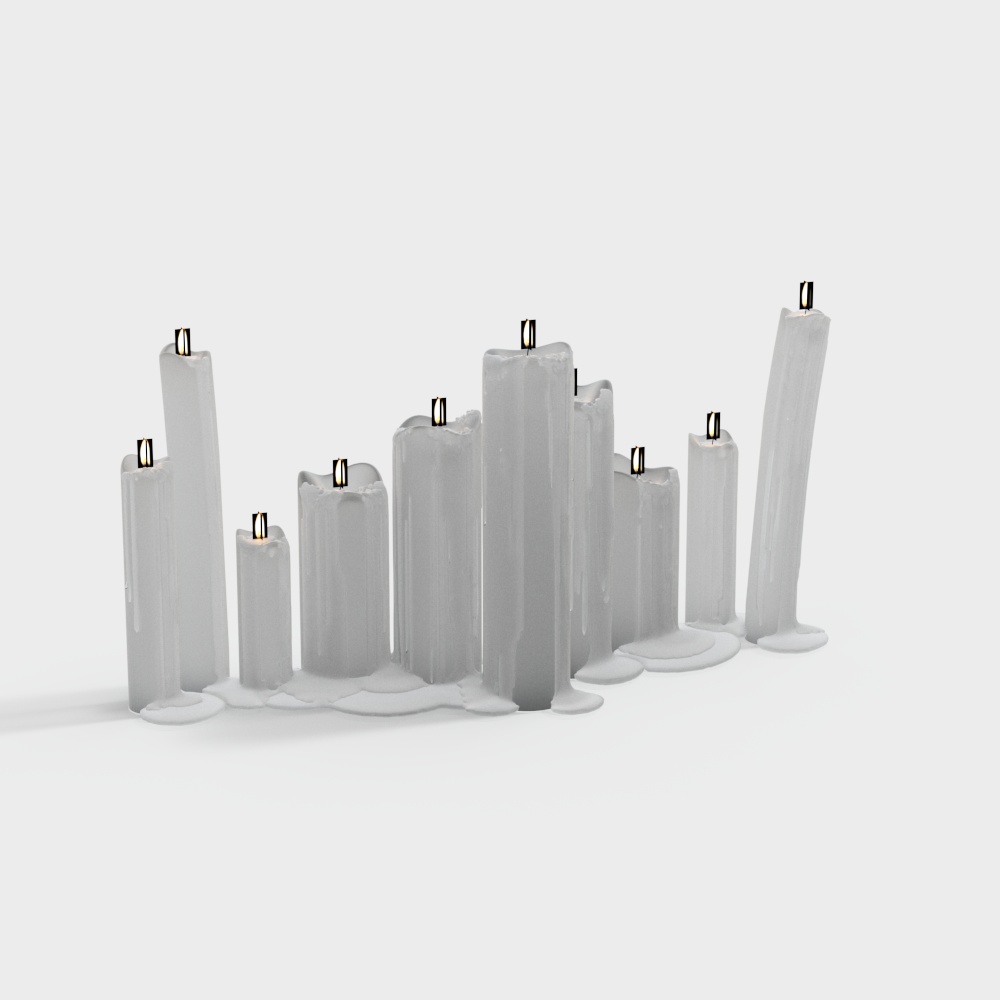 Modern Low Poly Candle 3D Model – Gray with Gold Wicks
