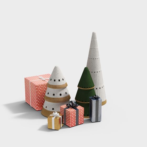 Festive Low-Poly Christmas Tree and Gift Box 3D model