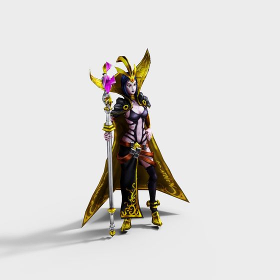 Dark Witch 3D Model with Golden Cloak