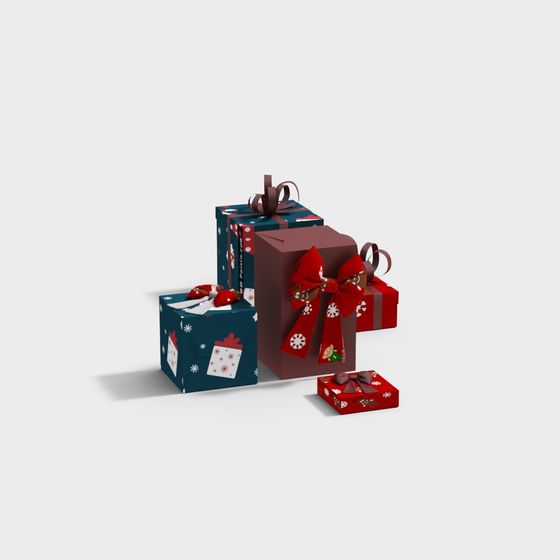 Festive Low-Poly Gift Box Set 3D model
