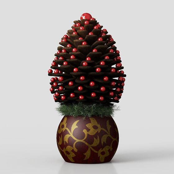 Low-Poly Christmas Pine Cone Planter 3D model