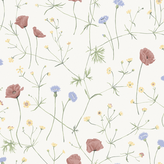 Pink Modern Plant Print Wallpaper 3D Model