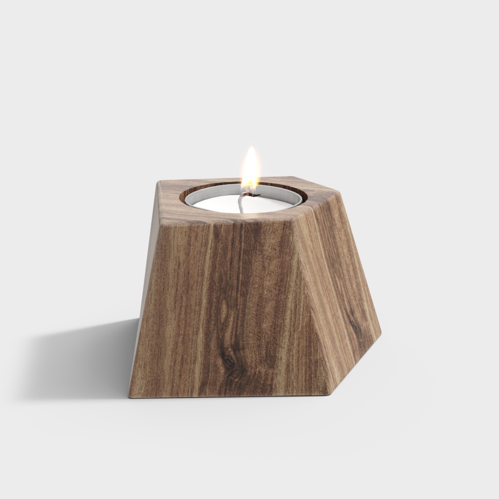 Modern Minimalist Candle Stand 3D Model – Natural Wood Texture