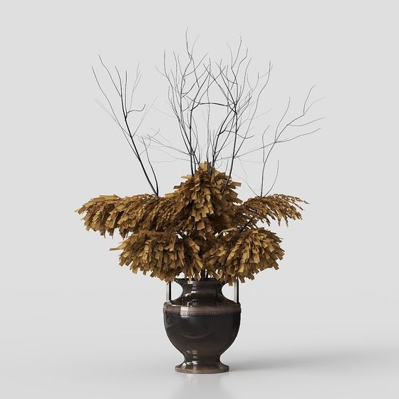 Winter Branches Vase Low Poly 3D model