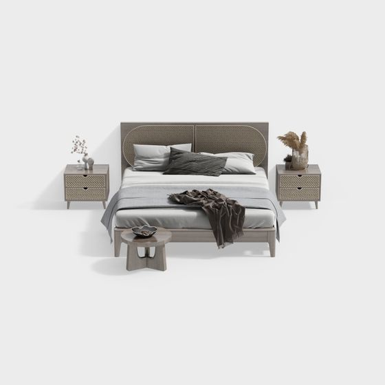 北欧ラタン寝室大ベッドコンビネーション