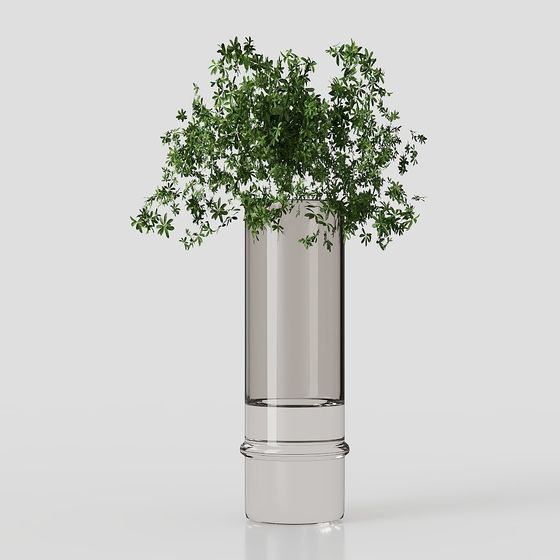 Glass Vase with Lush Plants 3D model
