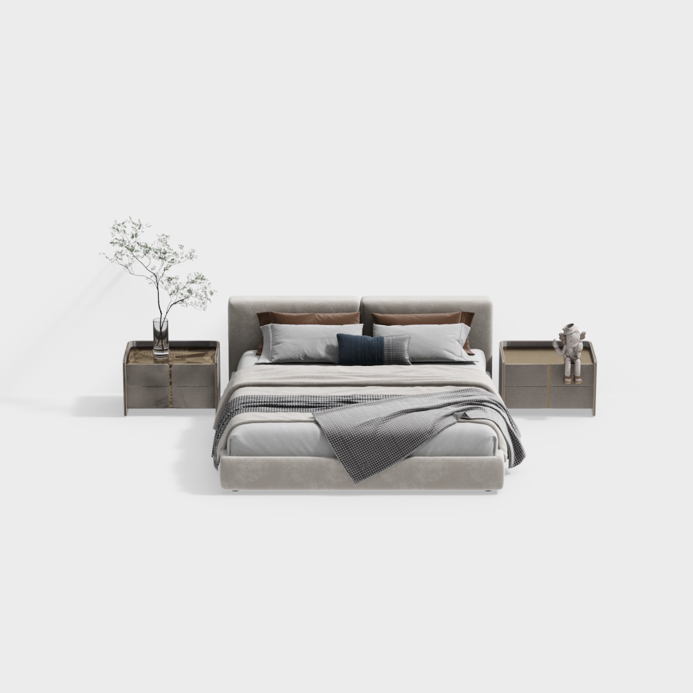 ミニマリストスタイルのベッドルーム用ダブルベッドの組み合わせ