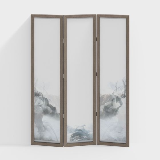 Artistic Low-Polygon Folding Screen 3D Model