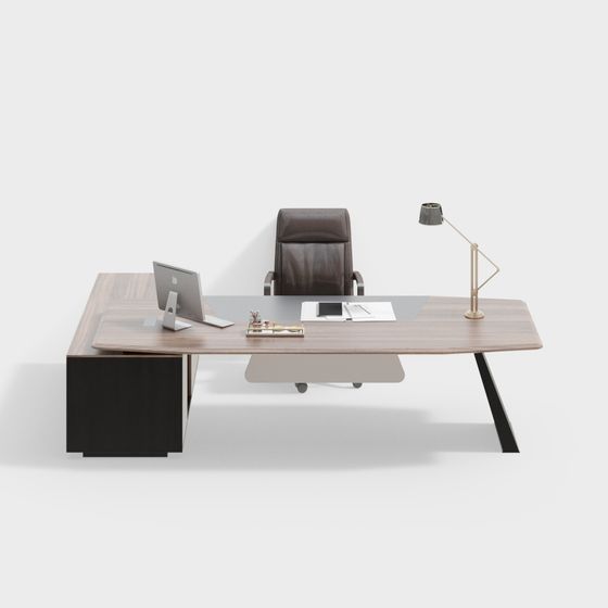 Modern Office Desk and Chair Combination 3D Model in Black