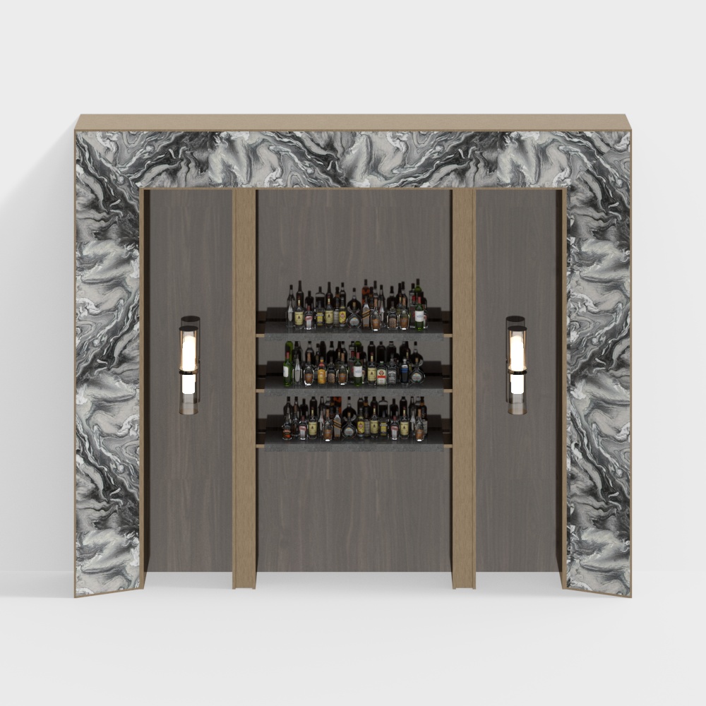 유럽 스타일 와인 수납장 배경 벽