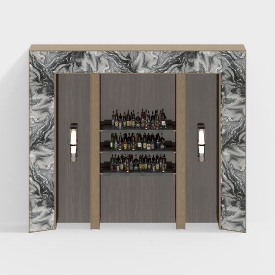 유럽 스타일 와인 수납장 배경 벽